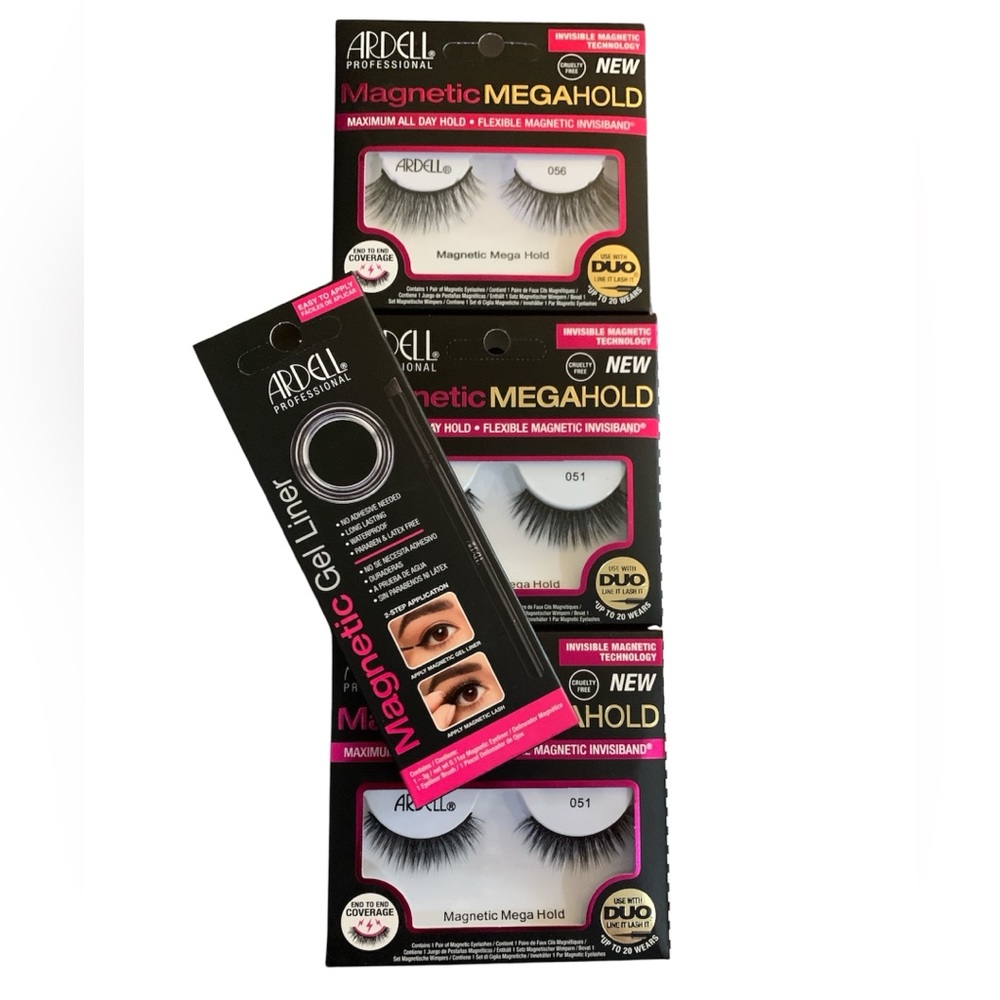 Ardell Magnetic MegaHold Lashes with magnetic gel liner. Bundle of 4